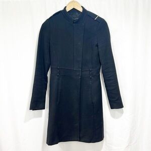 Zara Long Coat Buttoned Peacoat Warm Black size XS